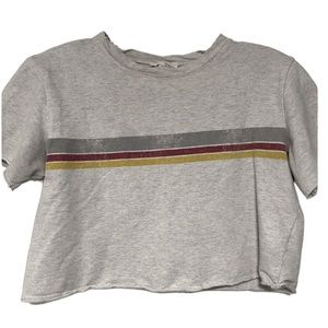 Full Tilt Oversized Crop Top Short Sleeve Gray Stripped Shirt XS